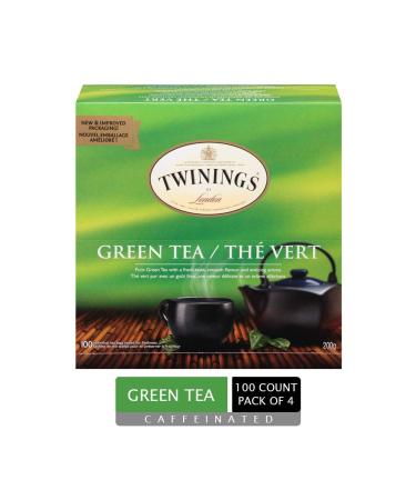 Twinings Pure Green Tea Individually Wrapped Tea Bags | Caffeinated 100% Pure Green Tea Smooth Flavour Enticing Aroma |100 Count (Pack of 4) | Enjoy Hot or Iced Pure Green Tea 100 Count (Pack of 4)