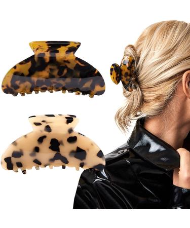 2PCS Hair Claw Banana Clips tortoise Barrettes Celluloid French Design Barrettes celluloid Leopard print Large Fashion Accessories for Women Girls 2 Count (Pack of 1) A.Classic color