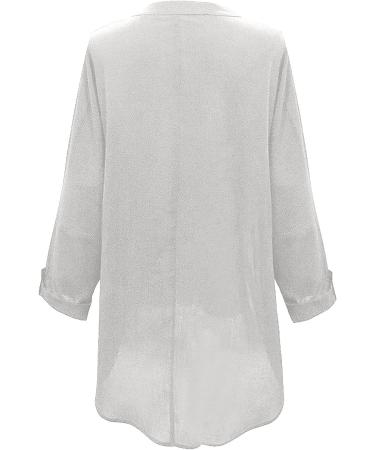 Cotton Linen Women's Summer Loose Fit Long Sleeve Shirt | Plus Size Casual Beach Blouse | H-White 5X-Large - Buy Online on SooperMarket.com