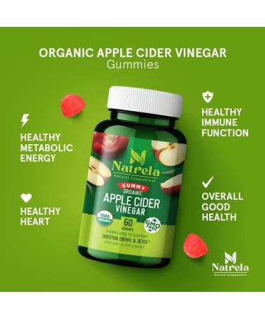 Natrela Organic Apple Cider Vinegar Gummies with The Mother - 60ct | USDA Certified, Vegan, Immune & Detox Support - Buy Online on SooperMarket.com