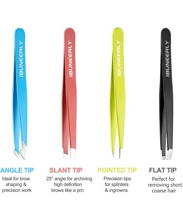Tweezers Set with Leather Case - 4Pcs Professional Stainless Steel Eyebrow Tweezers for Women - Precision Tweezers for Ingrown Hair, Splinter Removal - Ideal for Facial Hair - Multi-Color - Buy Online on SooperMarket.com