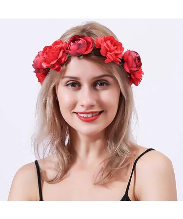 Wiwpar Red Rose Floral Crown Headband - Adjustable Flower Wreath Garland for Wedding & Party Women s Hair Accessory - Buy Online on SooperMarket.com