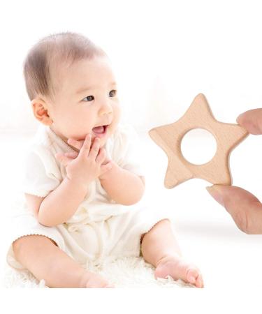 ABOOFAN 5pcs Wooden Star Teething Rings for Babies - Khaki | Baby Chew Toy with Silicone Teether | 5.5x5.5cm - Buy Online on SooperMarket.com
