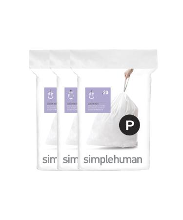 simplehuman Code P Custom Fit Drawstring Trash Bags in Dispenser Packs, 60 Count, 50-60 Liter / 13-16 Gallon 60 Liners Quick-Dispense Packs