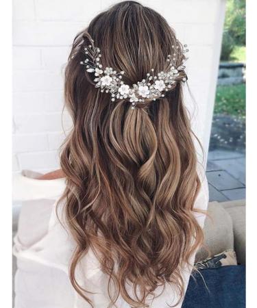 KOMUNJ Silver Bride Headband Crystal Bridal Hair Accessories Crystal Headpieces Flower Headband Bridal Hair Pieces Pearl Hair Accessories for Women and Girls (Silver) - Buy Online on SooperMarket.com