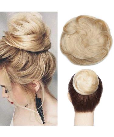 Scrunchies Hair Bun Updo Donut Chignons 100% Remy Clip in Ponytail Extensions Curly Messy Human Hair Bun 613 Bleach Blonde