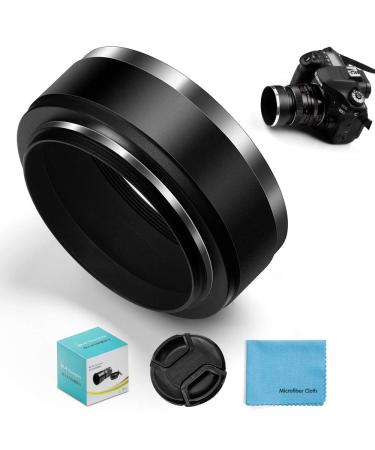 52mm Metal Standard Screw-in Standard Lens Hood Sunshade with Centre Pinch Lens Cap for Canon Nikon Sony Pentax Olympus Fuji Sumsung Leica Camera +Cleaning Cloth
