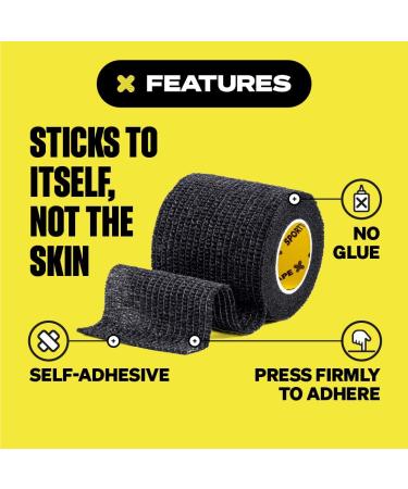 SPORTTAPE Self-Adhesive Football Sock Tape | 5cm x 4.5m - Black | Cohesive Bandage Sock Wrap Shin Pad Tape | Goalkeeper Wrist Tape & Football Ankle Tape | Pet & Vet Wrap for Dogs Horse - Single Roll Black 5x450 cm (Pack of 1) - Buy Online on SooperMarket.com