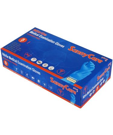 100Pcs SunnyCare 8201 Blue Nitrile Medical Exam Gloves Powder Free Chemo-Rated (Non Vinyl Latex) 100/box Size: Small