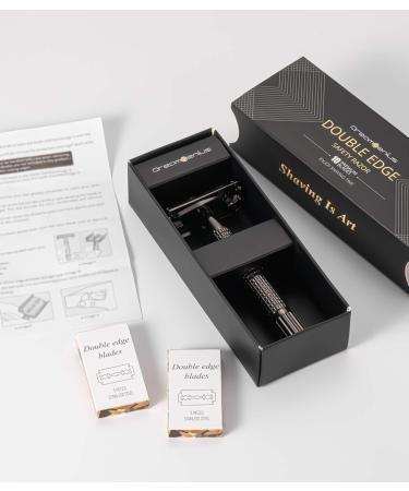 DreamGenius Long Handle Double Edge Safety Razor Set with Butterfly Open Design - Perfect for Men & Women - Includes 10 Stainless Steel Blades - Buy Online on SooperMarket.com