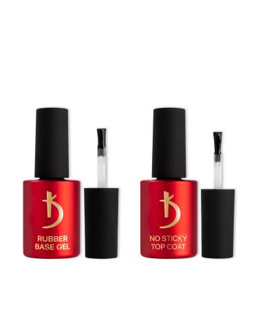 Kodi Professional Rubber Base Coat and No Wipe Top Coat Gel Nail Polish UV LED Soak Off - Manicure Kit (2 * 7 ml)