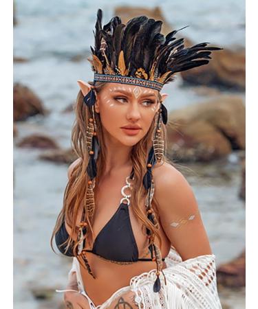 Zoestar Indian Feather Headband Tribal Feathers Crown Headpiece Carnival Headdress Festival Costume Hair Accessories for Women and Girls - Buy Online on SooperMarket.com
