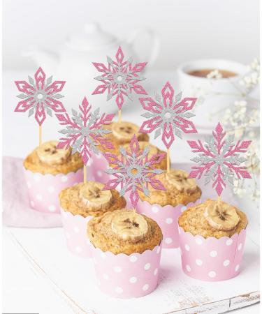 Pack of 24 Glitter Snowflakes Cupcake Toppers (Mix Pink) - Buy Online on SooperMarket.com