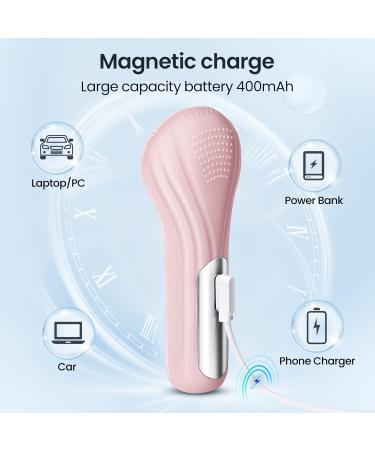 Silicone Face Scrubber Electric Facial Cleansing Brush Skincare Tools with Magnet Charger for Deep Cleaning|Gentle Exfoliating|Massaging (Pink) - Buy Online on SooperMarket.com