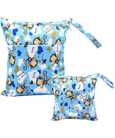 Egurs Monkey Blue Diaper Bag Wetbag - Large & Medium for On-the-Go - International Shipping Available - Buy Online on SooperMarket.com