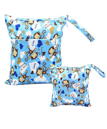 Egurs diaper bag for on the go Wetbag 1 piece large + 1 piece medium MONKEY-blue