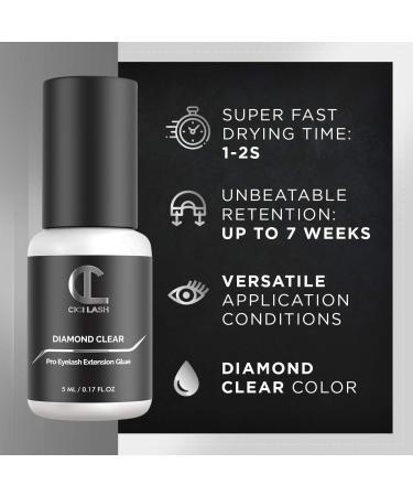 Diamond Clear Eyelash Extension Glue for Professionals | 7-Week Retention, 1-2 Sec Drying Time | Semi-Permanent Individual/Volume Lash Adhesive | Latex-Free | Transparent Color | 5ML - Buy Online on SooperMarket.com