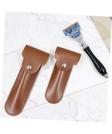 NOLITOY Manual Razor Travel Cover - Brown PU Shaver Storage Case (16.5x4.2x1CM) | International Shipping Available - Buy Online on SooperMarket.com