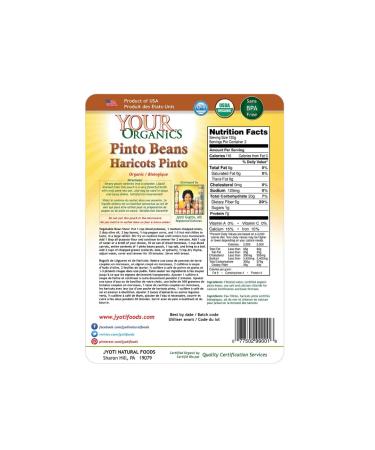 Jyoti Your Organics Pinto Beans - 60 oz (6 x 10 oz) - All Natural, Gluten Free, Vegan - Product of USA - BPA Free, NON-GMO, Low Salt - Buy Online on SooperMarket.com