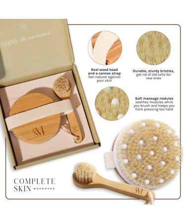 CSM Dry Brushing Body Brush Set - Natural Bristle Exfoliating Brushes for Soft Skin, Lymphatic Drainage, Cellulite & Circulation - Includes 1 Face Brush & 1 Body Brush Kit - Buy Online on SooperMarket.com