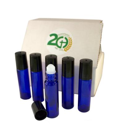 GreenHealth - Pack of 6 - Aromatherapy Glass Roll on Bottles, 10ml (1/3oz) Cobalt Blue Glass