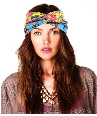 JSGHGDF Patterned Headwear Bohemia Knotted Wide Headbands Kids Adults Colorful Headpiece Fashionable and Comfortable Sweatbands Pink - Buy Online on SooperMarket.com