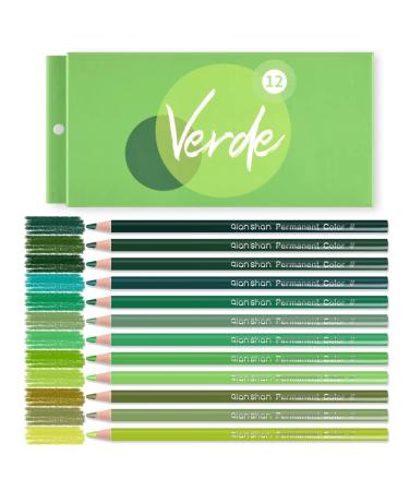 qianshan 12 Green Colored Pencils Oil Based Pre-sharpened Wooden Colored Pencil Set for Adults Coloring Books Drawing Sketching Art Supplies, No Duplicates 12 green pencils