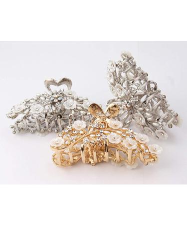 Vintage Metal Rhinestone Hair Claw with Imitation Pearl - Large Size Hair Clip for Women (Gold-A) - Buy Online on SooperMarket.com