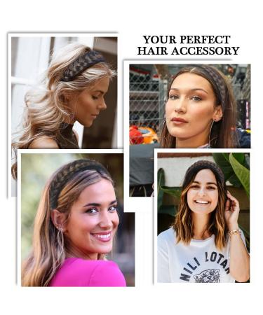 VUKU Fluffy 2 Strands Synthetic Hair Braid Headband - Brown | Wide Non-Slip Twist Braided Headband for Girls and Women - Buy Online on SooperMarket.com