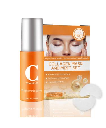 Vitamin C Serum Face Spray Hyaluronic Acid Hydrating Face Mist Brightening Serum Spray For Reduce Crow'S Feet Wrinkles & Neck Lines Vitamin C Face Toner Spray And Hydrolyzed Collagen Eye Mask