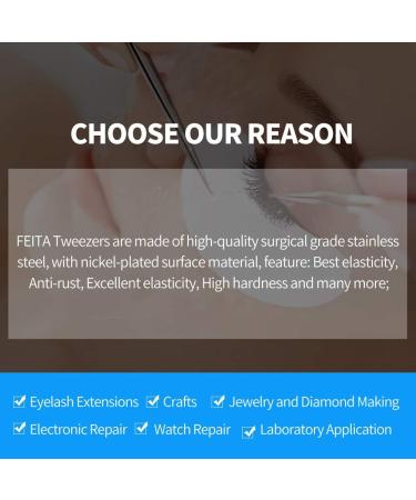 FEITA Pro Eyelash Extension Tweezer Set - Straight & Curved Pointy Precision Fine Tip Tweezers - Silver (2Pcs) - Buy Online on SooperMarket.com