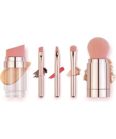 Verdant Touch Cosmetic Brush 5-in-1 Makeup Brush Set Portable Foundation Loose Powder Eyeshadow Eyebrow Lip Cosmetic Brush Rose Gold Electroplated - Buy Online on SooperMarket.com