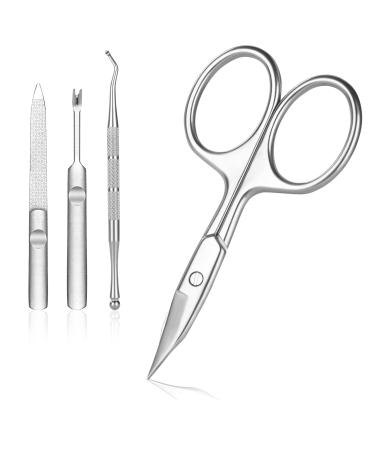 URAQT Nail Scissors 4 PCS Manicure Scissors Kits Sharp Curved Cuticle Scissors for Men and Women Multi-Purpose Stainless Steel Beauty Scissors Manicure Cutter for Nail Toenail Eyebrow Eyelash With Accessories