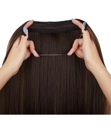 Halo Long Synthetic Hair Extensions Invisible Wire Headband 22 Inch Straight 4.4 Oz - Heat Resistant Fiber - No Clip - Dark Brown Mix Light Auburn - Buy Online on SooperMarket.com