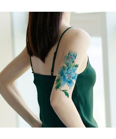 TAFLY Blue Flower Arm Temporary Tattoos for Women - Set of 5 Sheets | Sexy Body Art Transfer Tattoos - Buy Online on SooperMarket.com