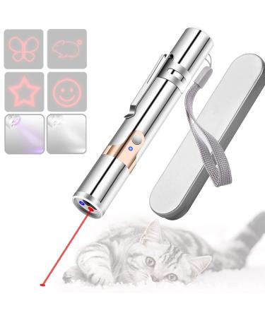 PUTEKCO Cat Chaser Toys Interactive Teaser Wand USB Rechargeable Upgrade 3 in 1 Function include Flashlight and UV Light Multi-Pattern Funny Pet Command Pet Training Exercise Tool for Cat Dog