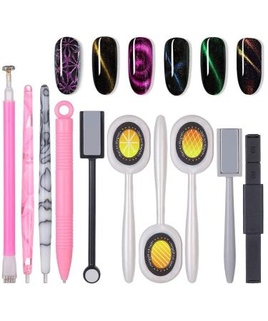 Nail Art tool Magnetic pencil 10 pieces of nail magnet stick tool set nail magnet pen and strong magnet stock puncture pencils for DIY 3D magnetic cat eye uv gel polish nail art pink