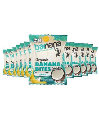 Barnana Organic Chewy Banana Bites Coconut Banana Flavor 1.4 Ounce Bags (12 Bags Total) - Non-GMO USDA Organic Upcycled Snack