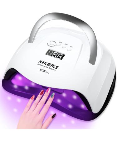 NailGirls LED UV Lamp Nail 168W LED Nail Lamp With 4 Timer 42 Light Pearls Geln gel Lamp UV LED with Auto Sensor LCD Display LED UV nail lamp for gel nails Finger/toenail Nail dryer device white