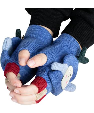 Kids Winter Warm Half Finger Mittens | Cartoon Knitted Gloves 1-5 Years | Blue - Buy Online on SooperMarket.com
