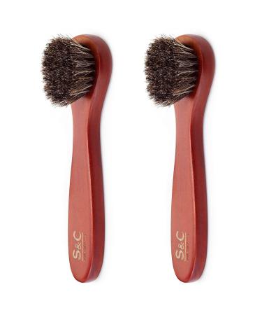 Stone and Clark Horse Hair Shoe Brush - Polish Your Leather to Perfection - Shoe Polish Brush with 100% Horse Hair Bristles & Concaved Beech Wood Handle (Red Dauber Brush (Set of 2)) Original