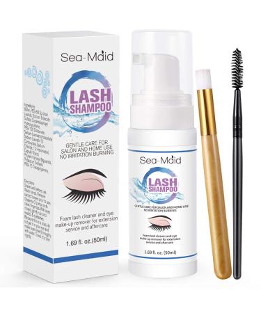 Eyelash Extension Cleanser Kit with Lashes Makeup Brush Tool-50ML Daily Foaming Eyelash Extension Shampoo/Wash for Extensions and Natural Lashes Shampoo 50ML Eyelash extension Cleanser