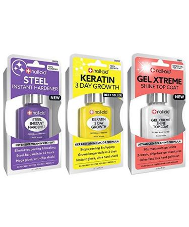 NAIL-AID Hardener + Keratin Growth + Gel Top Coat, Clear Set