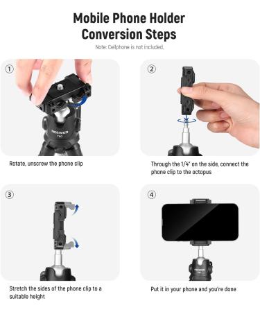 NEEWER T80 Phone Tripod Stand with Remote, Action Camera Mount & Phone Clip - Compatible with GoPro, iPhone, LED Light - Max Load 4.4lb - Buy Online on SooperMarket.com
