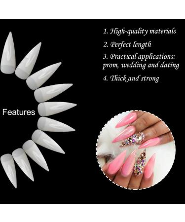 1200PC French False Nail Tips | Acrylic Stiletto Form - Full Cover 10 Sizes Clear & Natural for Salon Mani Pedi - Buy Online on SooperMarket.com