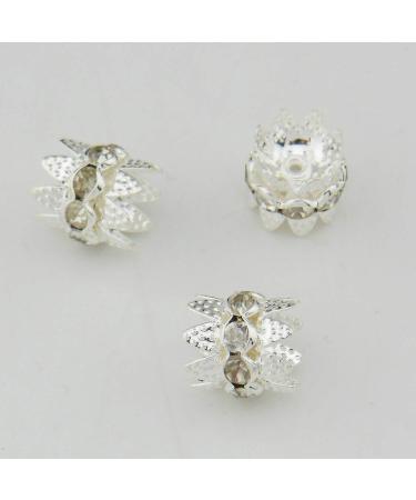 Coiris 10mm Silver Plated Double Beads Caps with Rhinestone Flower Cup - 30PCS for DIY Jewelry Making (HT-1000-1) - Buy Online on SooperMarket.com