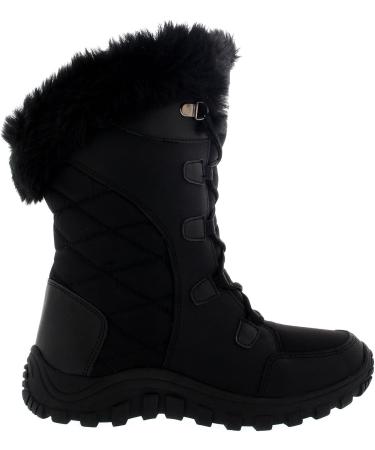 Polar Women's Quilted Faux Fur Cuff Winter Boots - Black | Duck Rubber Sole | Snow & Rain Outdoor Boot - Buy Online on SooperMarket.com
