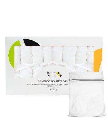 JM bamboo baby washcloths 8 pieces - washcloth children set 25x25cm - soft baby face towels for sensitive skin - baby washcloth with a clothes bag (white) 8 pack white