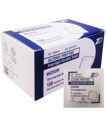 Alcohol Prep Pads 100-Pack - Sterile Individually-Wrapped Medical-Grade Isopropyl Cotton Swabs