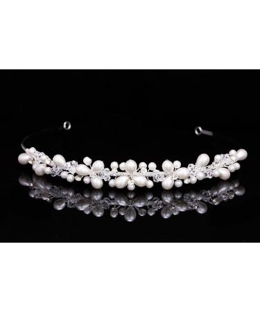 SAMKY Handmade Bridal Floral Rhinestone Crystal Pearls Prom Wedding Headband Tiara T940